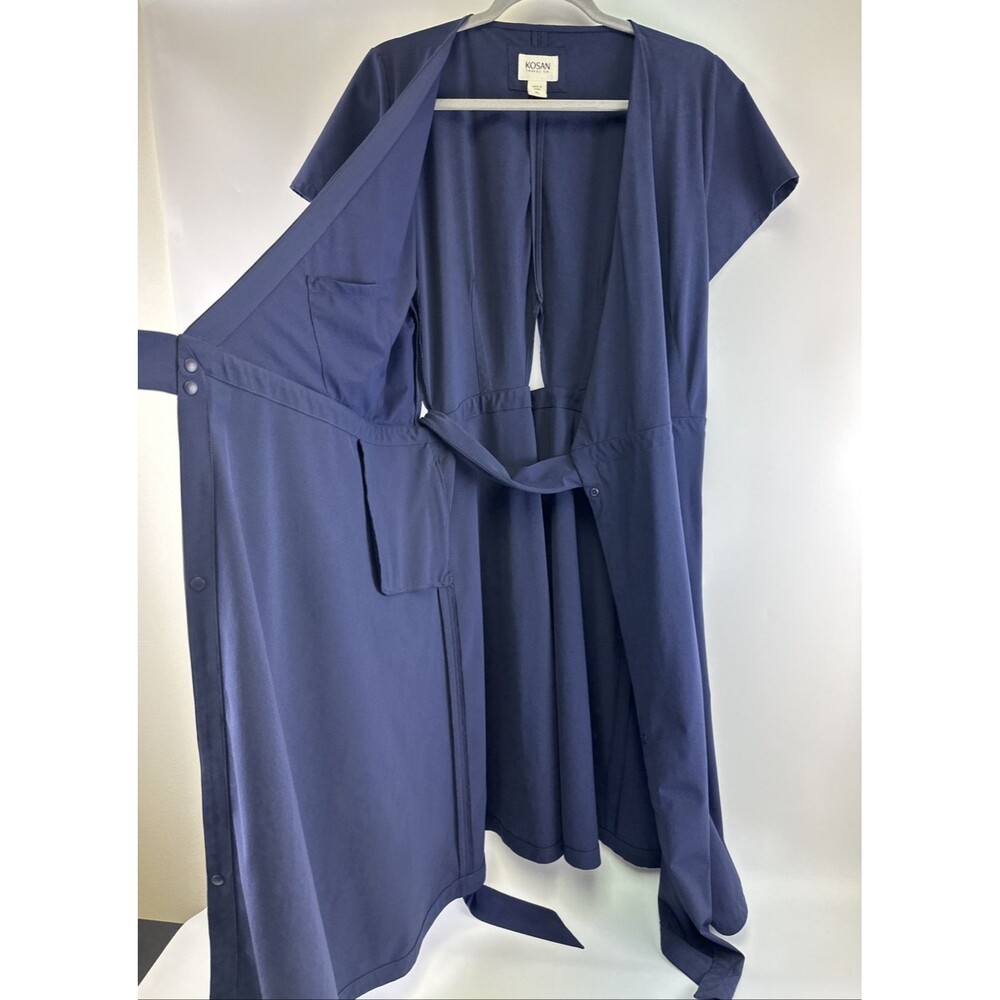 The Kosan Go Travel Wrap Dress Navy Short Sleeves Zip Pocket Adjustable Women XL - Picture 7 of 16